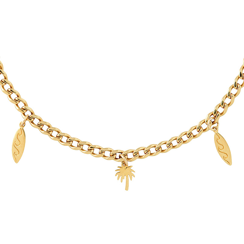 Palm & Surfboard Curb Chain Necklace